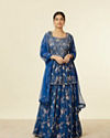 Indigo Blue Floral Patterned Fusion Lehenga